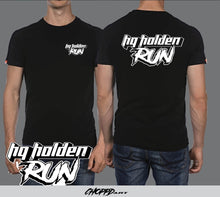 Load image into Gallery viewer, MENS HQ HOLDEN RUN BLACK TSHIRT- COLOUR FONT OPTIONS.
