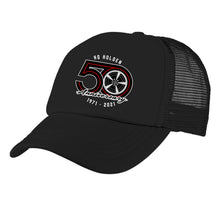 Load image into Gallery viewer, HQ Holden red and black 50th Anniversary all black Trucker Cap
