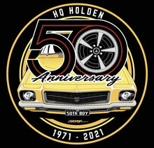 Load image into Gallery viewer, HQ Holden 50th Anniversary gold design T-Shirt Cotton.
