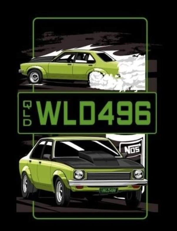 GREEN TORANA WLD 496 MENS BLACK T-SHIRT